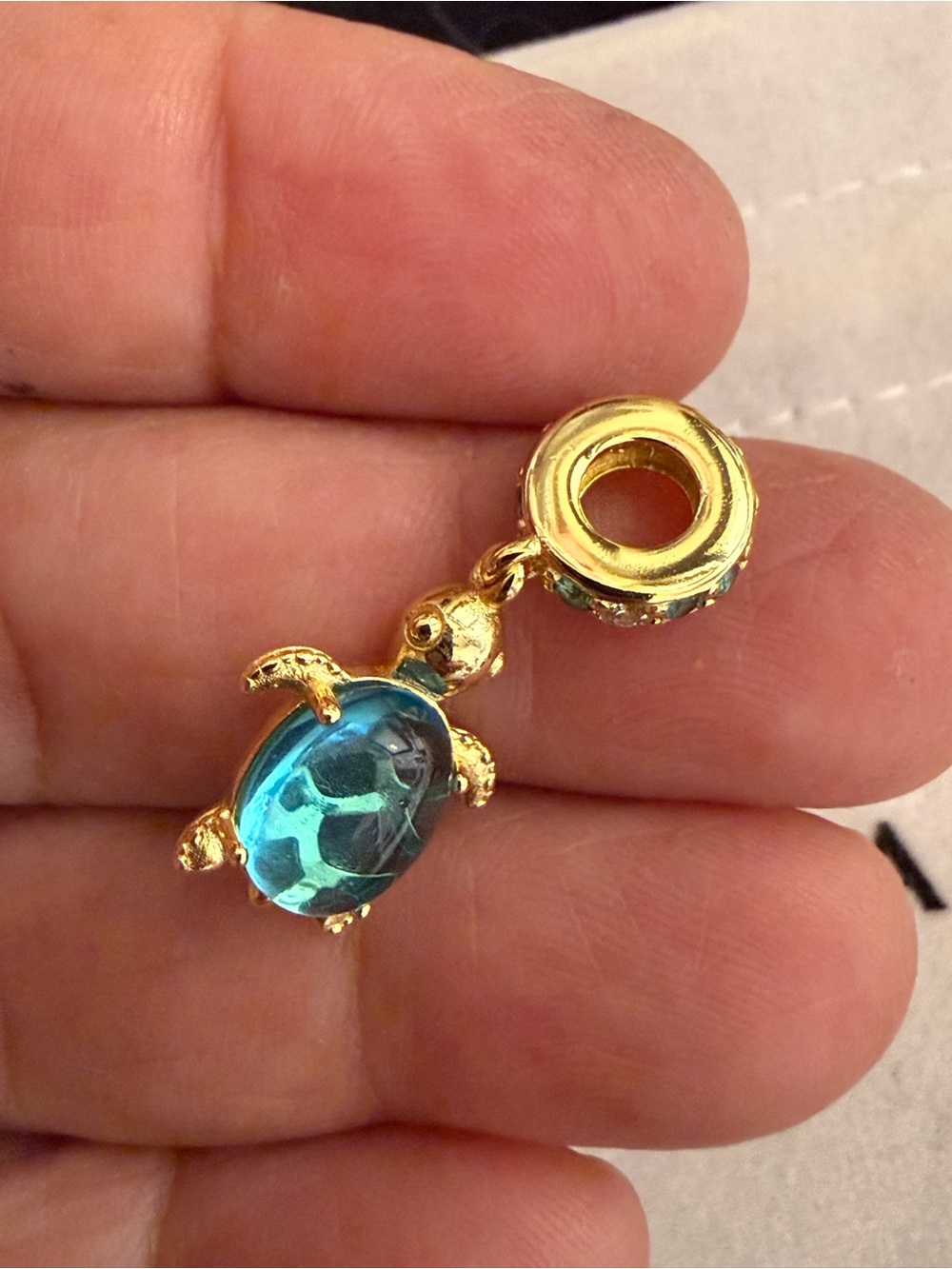 Pandora Gold Turtle Charm with Blue Crystal Shell
